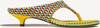 Amambaih Mafalda Open Toe Thong Strapp Fabric Kitten Heel Sandal in Caribe at Nordstrom, Size 39