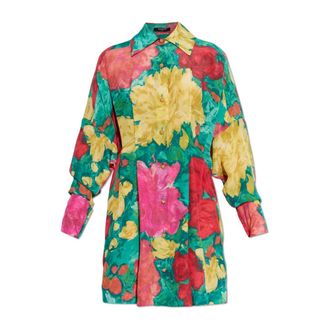 Balmain Shirt Dresses, female, Multicolor, Size: M Crepe Shirt Dress with Roses Print