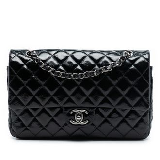 Chanel Tweedehands Medium Classic Versleten Patent Dubbele Klep