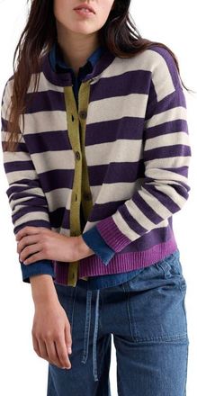 Seasalt Cornwall Pinwell Stripe Lambswool Blend Cardigan in Bright Shape Dark Violet Mix at Nordstrom, Size 14 Us