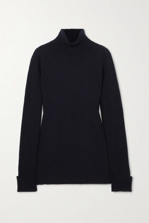Chlo&eacute; Ribbed Wool And Silk-blend Turtleneck Sweater - Blu
