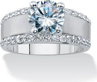 Palm Beach Jewelry 3.21 TCW Cubic Zirconia Platinum-Plated Wide Band Engagement Ring