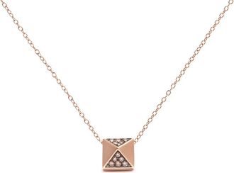 House of Brilliance 14K Rose Gold 1/4 Cttw Brown Diamond Matte Finished Pyramid Pendant Necklace - 18 Inches