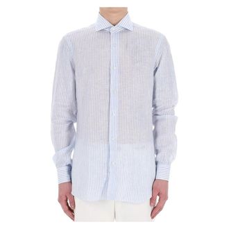 Barba Op maat gemaakt linnen overhemd voor lente-zomer - Heren - Casual Overhemden - Blauw - XL - Linnen - Overhemden