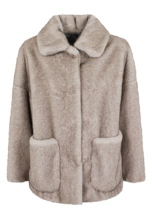 Herno Cropped Taupe Gray Faux Fur Jacket With Classic Collar