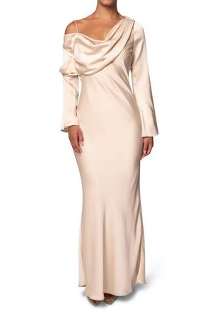 JLUXLABEL One & Only Long Sleeve Satin Cocktail Dress in Beige at Nordstrom, Size X-Large