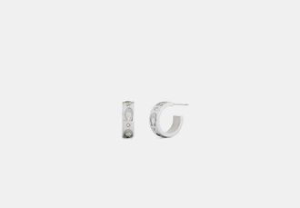 Coach Womens Repeated C Huggie Earrings in Grey | Metal