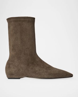 The Row Cindy Stretch Suede Flat Ankle Boots