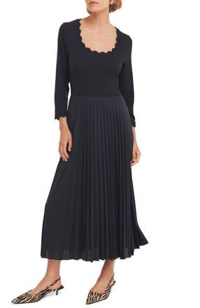 Mint Velvet Scallop Jersey Mix Midi Dress in Navy at Nordstrom, Size X-Small