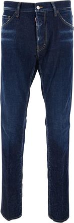 Dsquared2 cool Guy Blue Jeans With Logo Patch On The Rear And Ripped Details In Denim Man