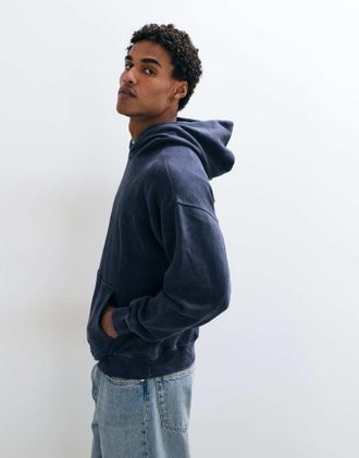 Abercrombie & Fitch felpa con cappuccio essenziale in blu slavato-blu navy