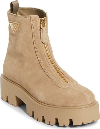 Prada Zip Front Lug Bootie in Deserto at Nordstrom, Size 9Us