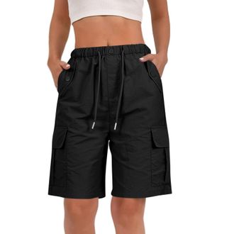 Generic Shorts for Women UK Ladies Bermuda Shorts Loose Knee Length Hot Pants with Pockets High Waisted Wide Leg Lounge Trousers Hot Pants Black