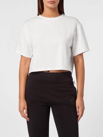 Plein Sport T-shirt girocollo in jersey di cotone con spalle scese