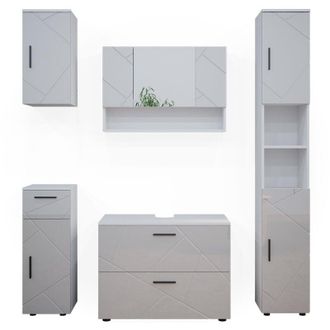 Vicco Set mobili bagno Irma, Bianco lucido, 5 parti