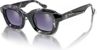 Infinity Leather De-Gamme Zwarte Zonnebril met Geometrisch Montuur en Polarisatie - Milaan