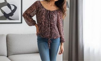 Vince Camuto Floral Scoop Neck Blouse In Black/ Pink
