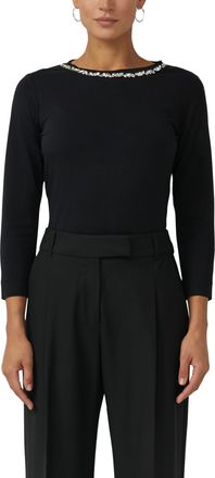 s.Oliver Black Label Langarmshirt S.OLIVER BLACK LABEL, Damen, Gr. 42, schwarz, Jersey, Obermaterial: 93% Baumwolle, 7% Elasthan, unifarben, normal h&uuml;ftbedeckend, Rundhals