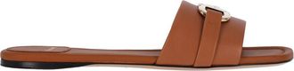 Ferragamo Brown Calf Leather Slip-On Gancini Sandals