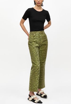 Ganni Green Leopard Betzy Jeans - Size 24 Organic Cotton