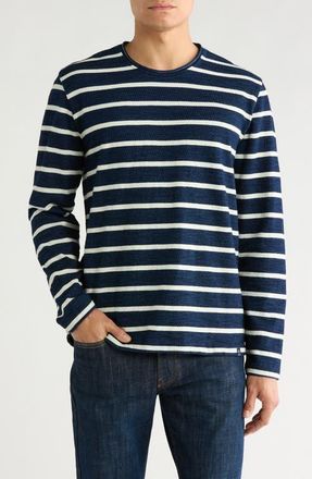 AG - Adriano Goldschmied Danny Stripe Long Sleeve Top in Navy/natural Stripe at Nordstrom, Size Xx-Large