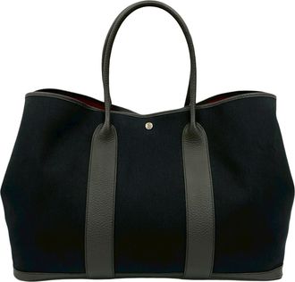 Herm&egrave;s Black Canvas Country Leather Handbag Tote Bag (Pre-Owned)