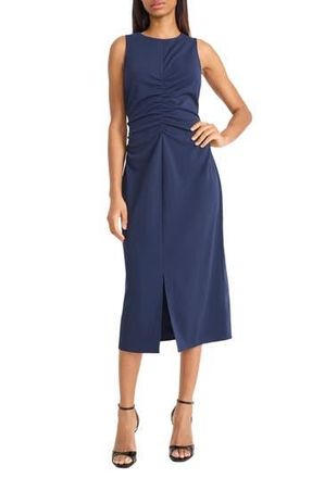 Donna Morgan Ruched Sleeveless Midi Dress in Navy Blazer at Nordstrom Rack, Size 14