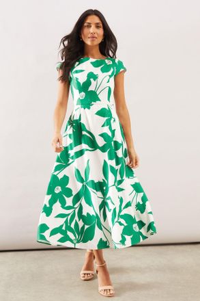 Wallis Womens Floral Ottoman Fit & Flare Midaxi Dress - Green - Size 20 UK