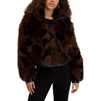 Karl Lagerfeld Shag Faux Fur Bomber in Brown Multi at Nordstrom Rack, Size Large