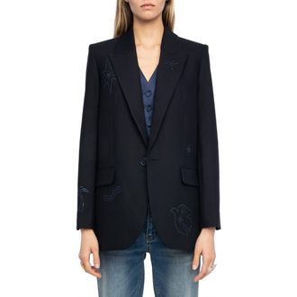 Zadig&Voltaire Vival Rhinestone Blazer in Marine at Nordstrom, Size 10 Us