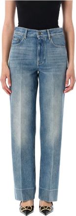 Valentino Garavani Jeans, Dames, Blauw, W26, Denim, Denim Jeans met Contrasterend Stiksel