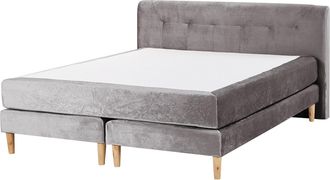 Beliani Cama Continental Tapizada En Terciopelo Gris 160 X 200 Cm Con Colch&oacute;n De Muelles Embolsados Con Cabecero Marquise