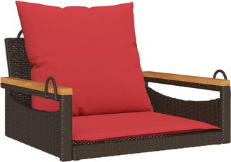 vidaXL Banco Columpio Con Cojines Rat&aacute;n Sint&eacute;tico Marr&oacute;n 63x62x40 Cm Vidaxl
