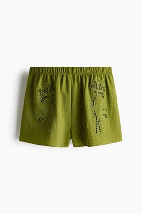 H&M Shorts mit Broderie Anglaise - Gr&uuml;n