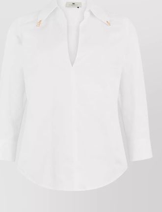 Elisabetta Franchi cotton v-neck long-sleeve shirt