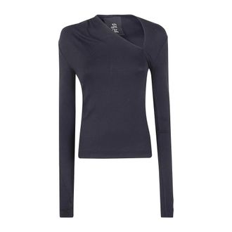 Thom Krom Tops, Dames, Zwart, L, Long Sleeve Asymmetric Neck Top
