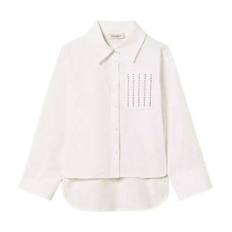Twinset Shirts, female, White, Size: 2XL Camicia in popeline con borchie