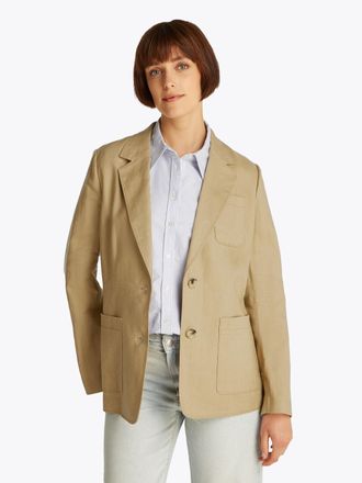 Tommy Hilfiger Kurzblazer TOMMY HILFIGER ESS LINEN REGULAR SB BLAZER, Damen, Gr. 32, braun (camel), Web, Obermaterial: 76% Leinen, 24% Lyocell, unifarben, regular fi