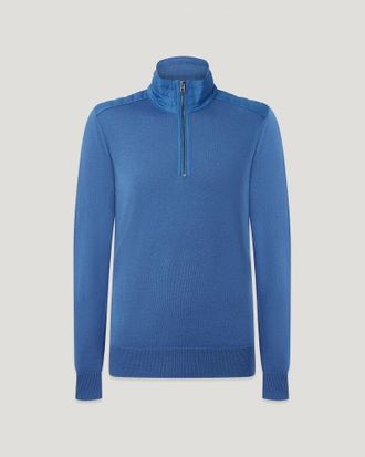 Belstaff Kilmington Quarter Zip Jumper Mens Merino Wool Marine Blue Size 2XL
