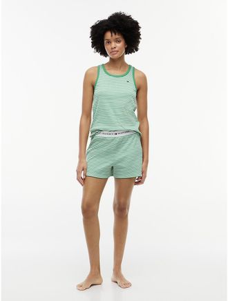 Tommy Hilfiger Womens Striped Tank Top & Short Sleep Set - Green/White - XL