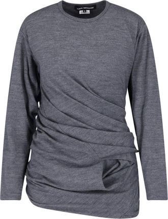 Junya Watanabe Textured Grey Wool Sweater with Draped Details