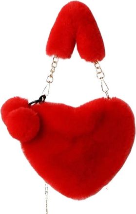 Generic Womens Plush Bags Plush Handbag Heart Shaped Shoulder Crossbody Bag Autumn Winter Versatile Coin Purse Soft(Big Red)