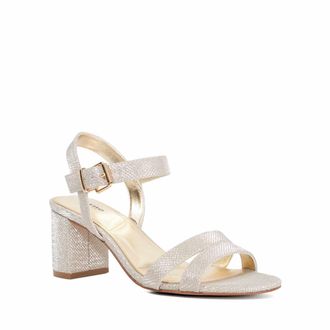 Dune London Womens Ladies Wf Merisa - Wide-Fit Block-Heel Sandals - Gold Fabric - Size UK 6