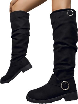 Generic Plus Size Women Womens Cowboy Knee-High Boots Toe Walking Chelsea Easy Clean Block Heel Rainy Days Commute, Office Lightweight Grip Sole Hiking (8) Bl