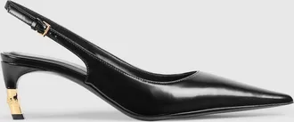 Gucci Womens Castello Slingback, Black, Leather