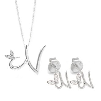 Say It With Winged Initial Earring Gift Set - Silver - N | Size: 18 inches