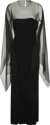Alberta Ferretti Fitted Midi Dress with Sheer Long Sleeves and Ethereal Back Detail