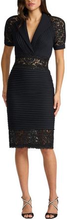 Tadashi Shoji Pintuck Lace Cocktail Dress in Black/beige at Nordstrom, Size 16