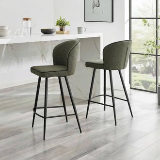 Furniturebox 2x Catriona Grey Fabric Bar Chairs