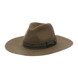 Golden Goose Fedora hoed met platte rand - Dames - Accessoires - Groen - Maat: M Wol